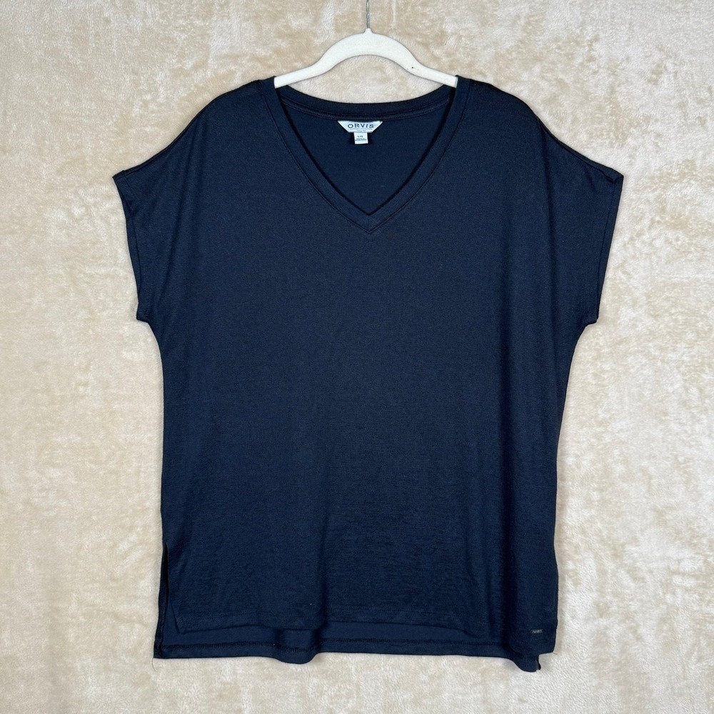 Orvis Classic Collection Women's V Neck Knit Top Tee‎ Relaxed Fit Black Size L